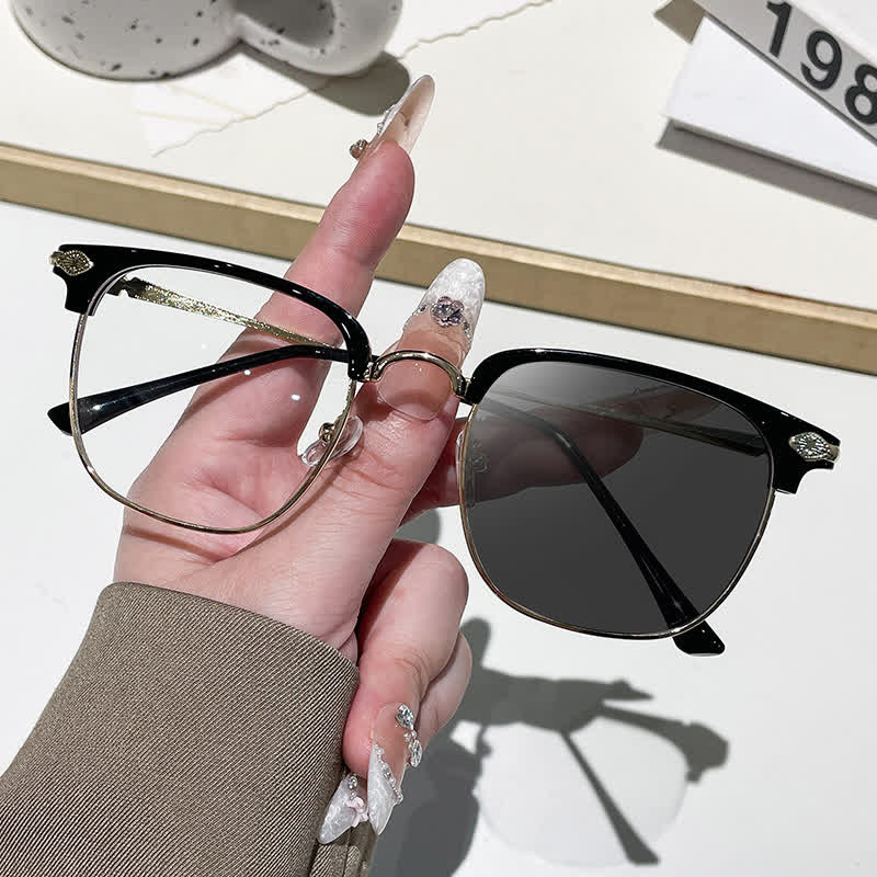 Spykay™ SG60994 Unisex Retro Square Frame Anti-blue Light Browline Photochromic Sunglasses
