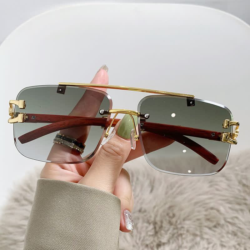 Spykay™ SG60910 Square Frame Leopard Temples Rimless Sunglasses
