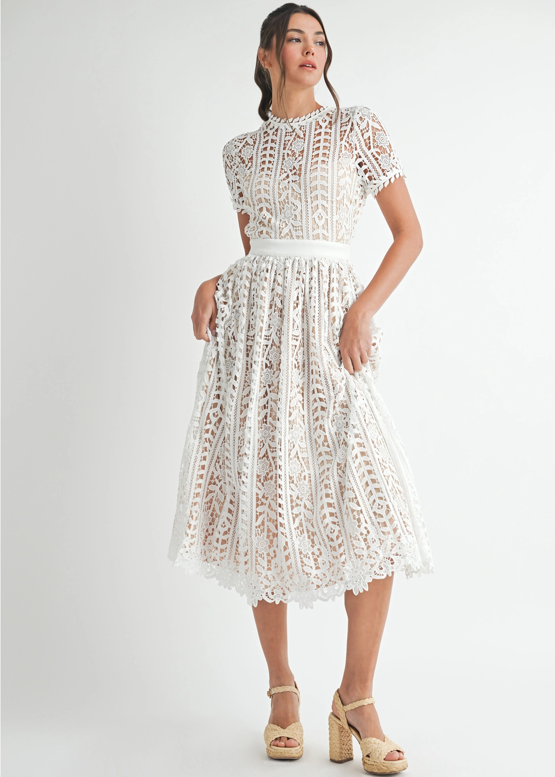 White Lace Midi Dress