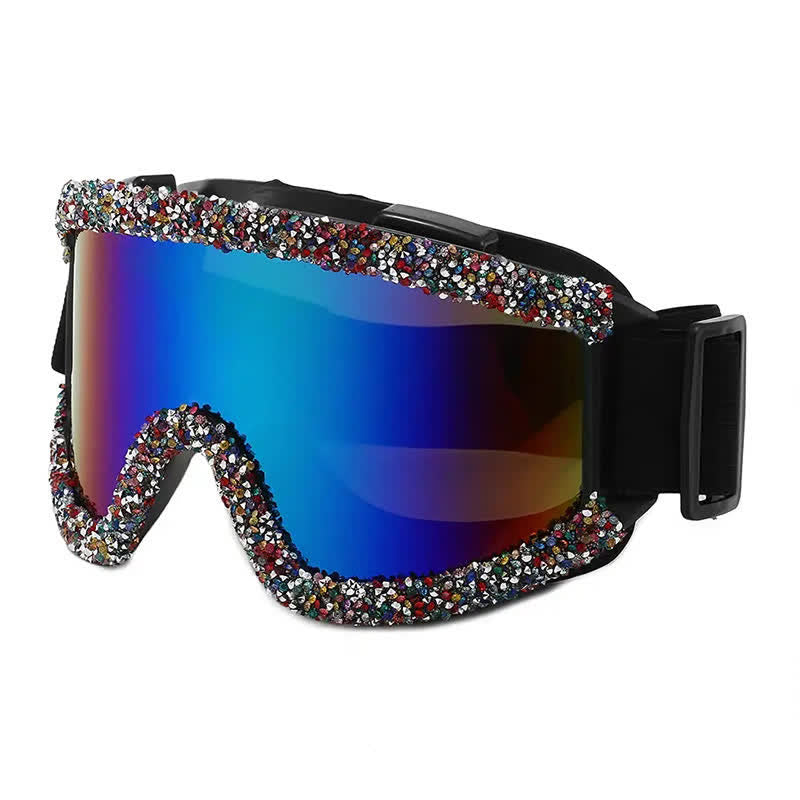 Spykay™ SG61047 Full Rhinestone Decor Unisex Windproof Motorcycle Goggle, Ski Goggles For Outdoor Activities