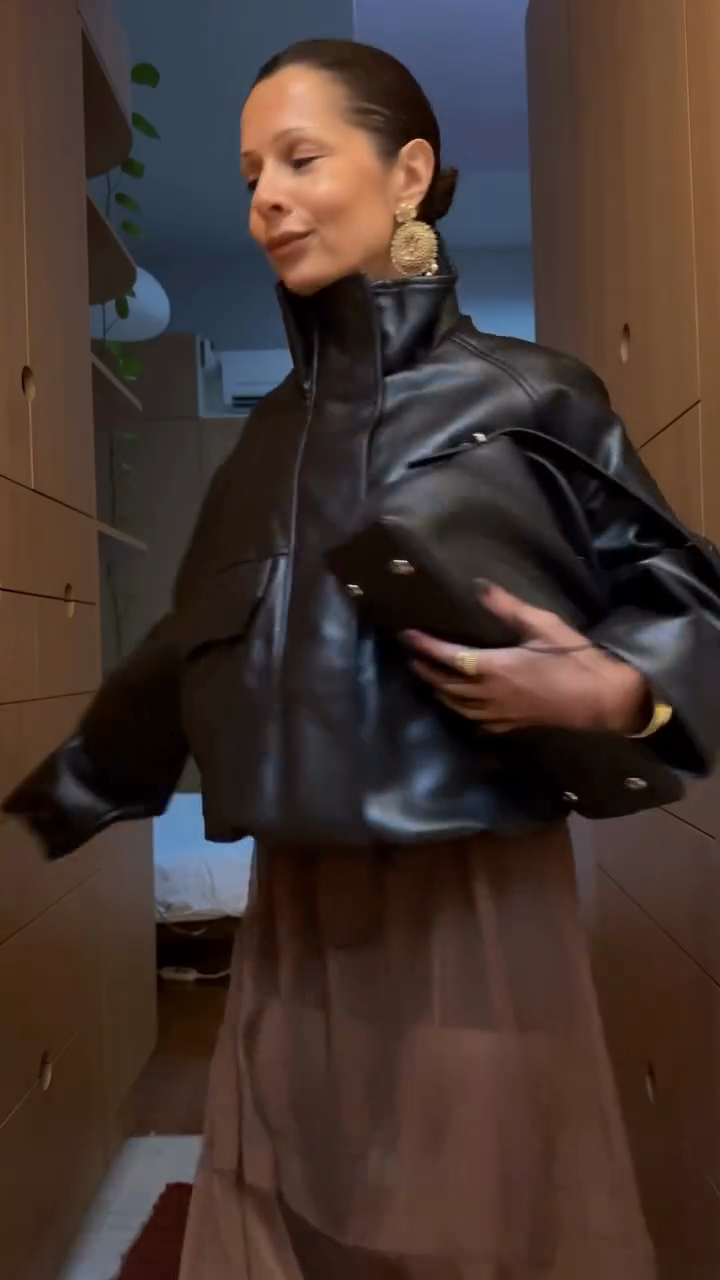 Black Leather Cropped Jacket