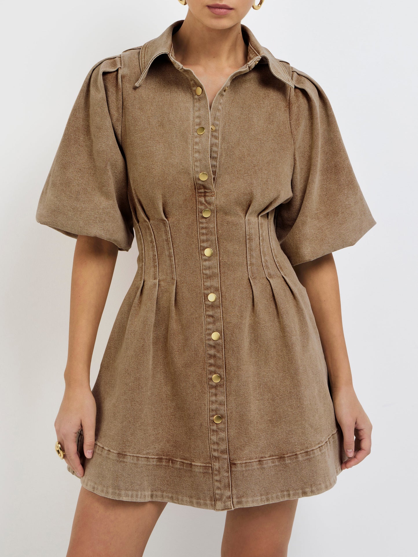 Brown Denim Button - Down Mini Dress