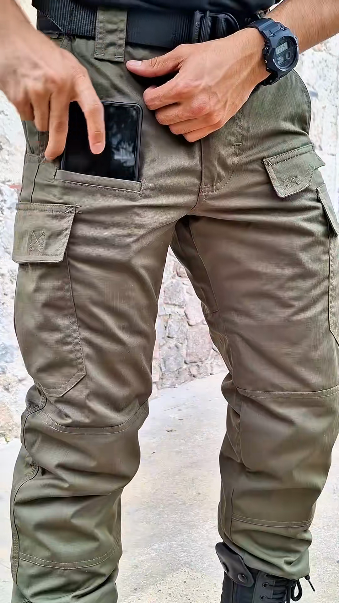 Olive Green Cargo Pants with Multiple Pockets