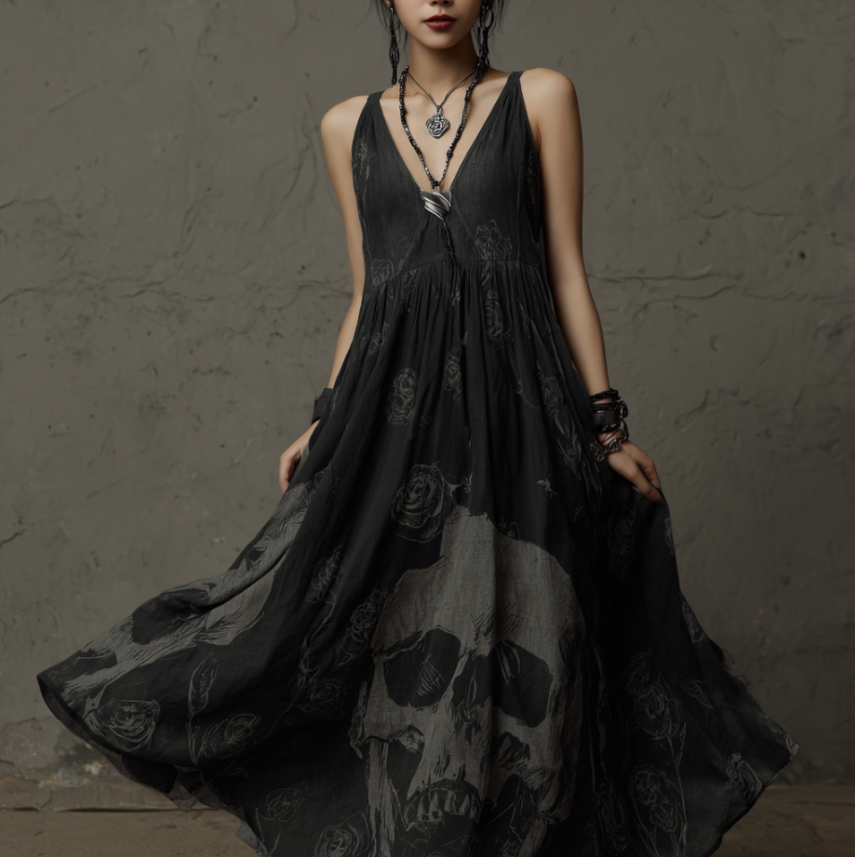 Halloween Skeleton Element V-neck Short Sleeve Dress