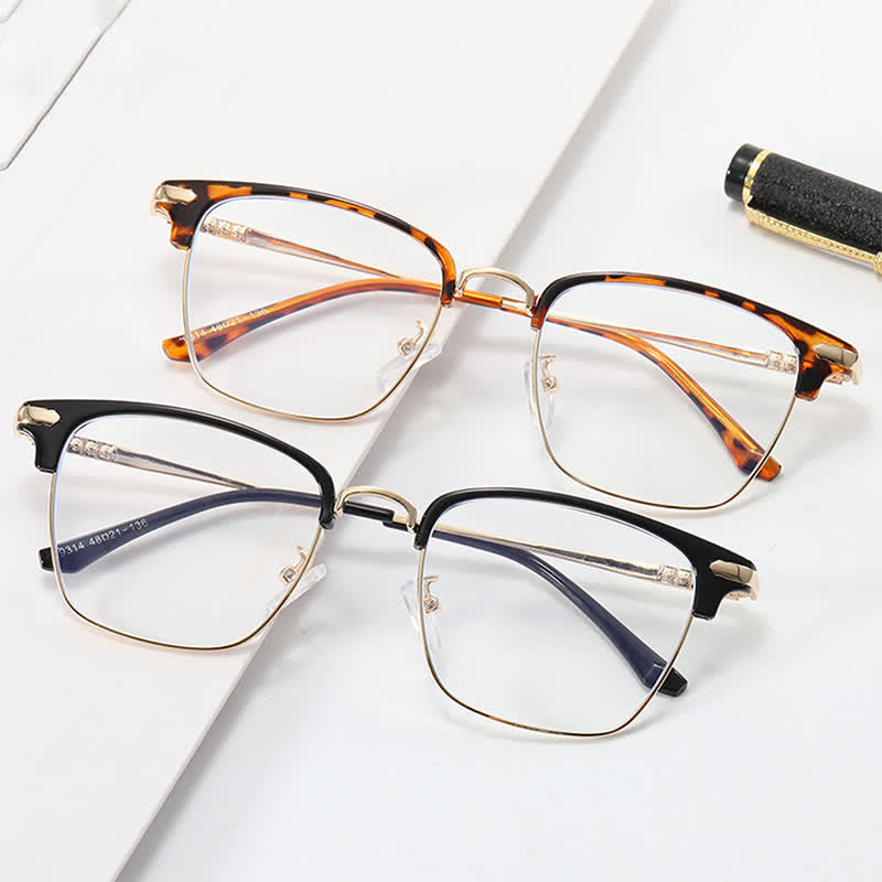Spykay™ EG26833 Semi-Rimless Retro Square Frame Anti-blue Light Browline Glasses