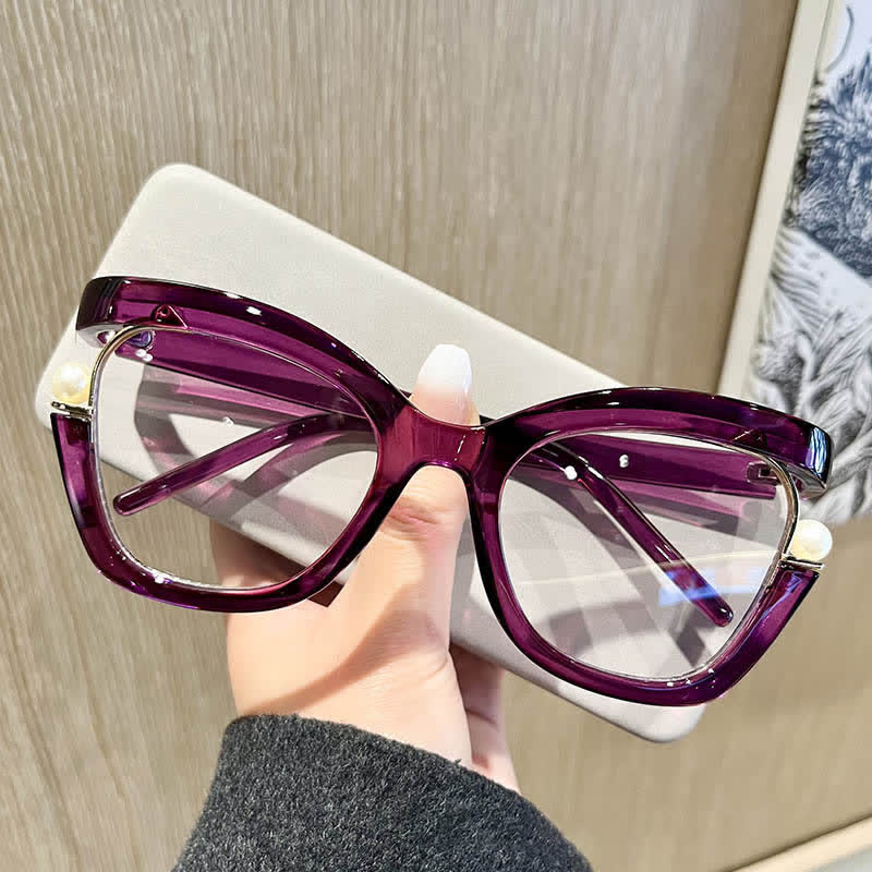 Spykay™ EG26758 Anti-blue Light Pearl Decor Irregular Oversized Eyeglasses