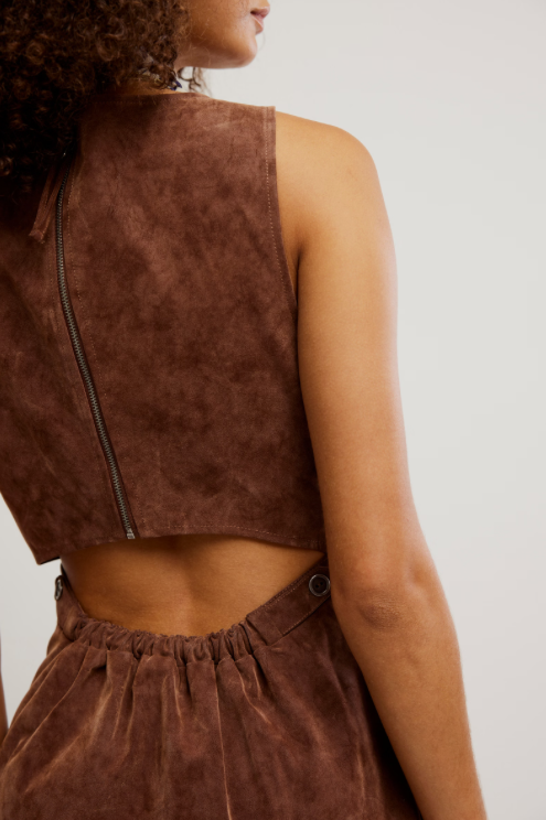 Brown Suede Cut - Out Back Mini Dress