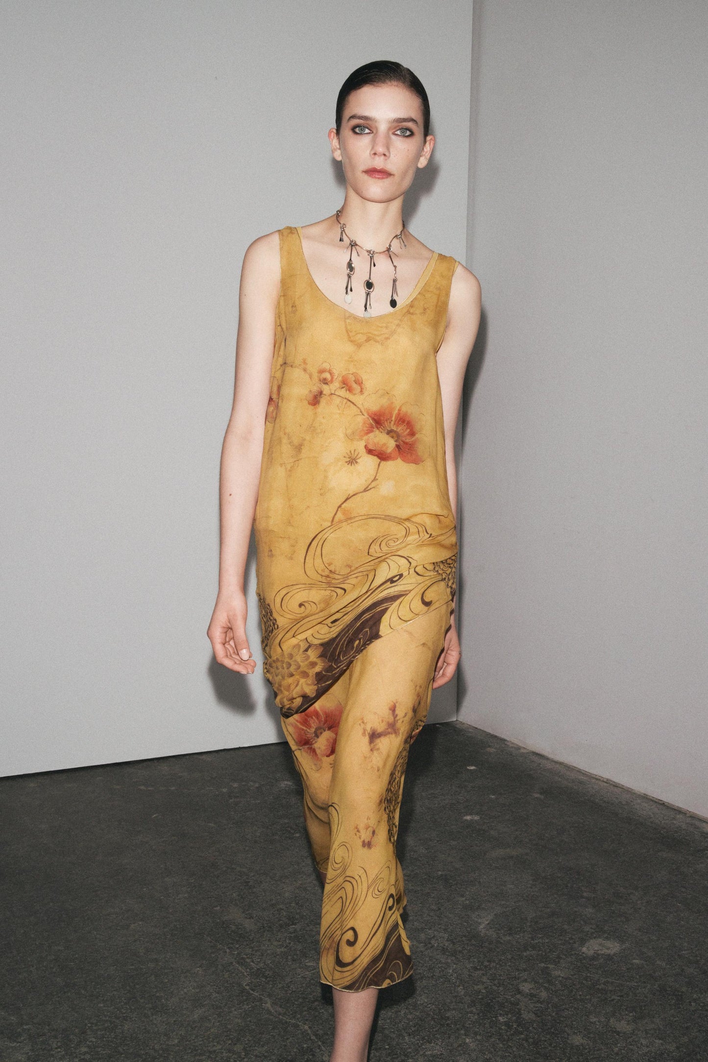 Yellow Floral Print Sleeveless Maxi Dress