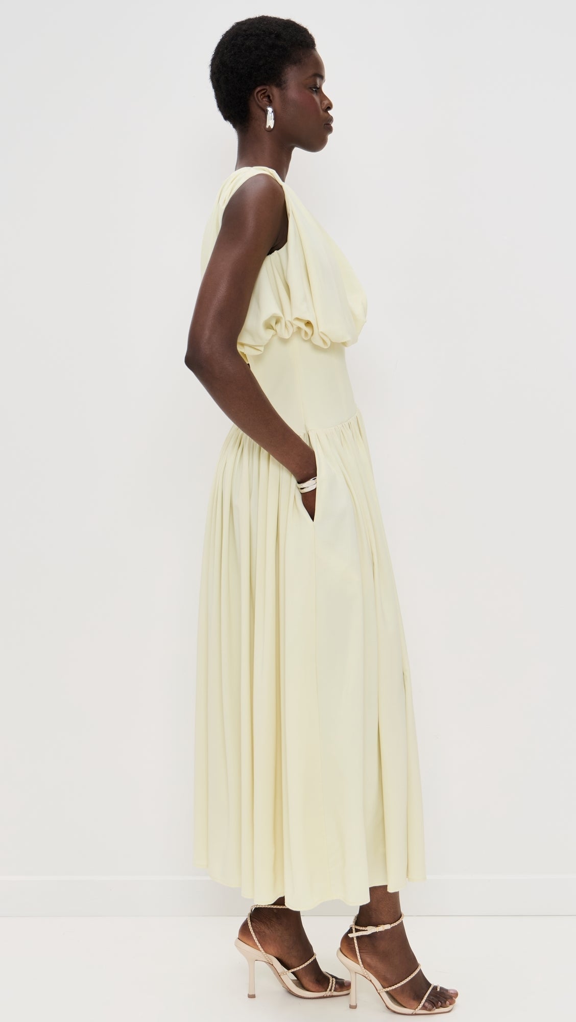 Pale Yellow Sleeveless Ruffled Maxi Dress