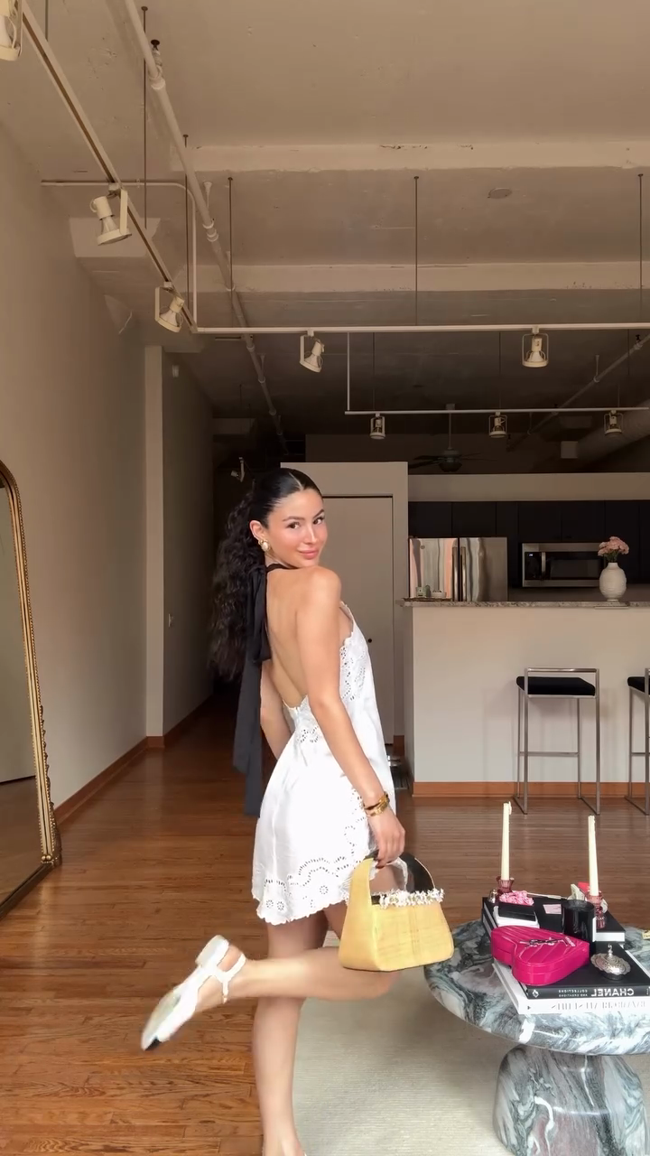 White Halter - Neck Eyelet Mini Dress