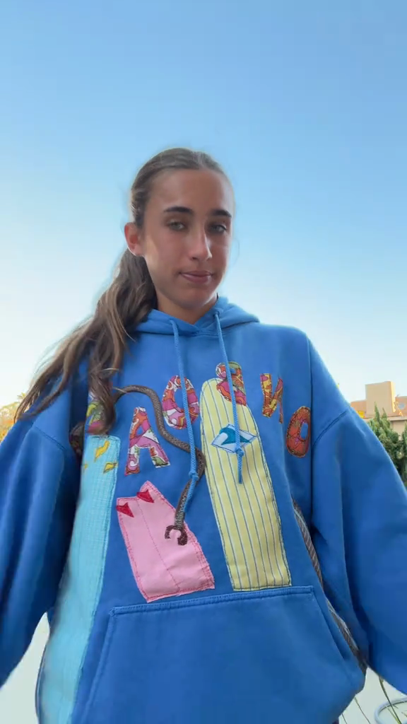 Embroidered and Patched Blue Hoodie