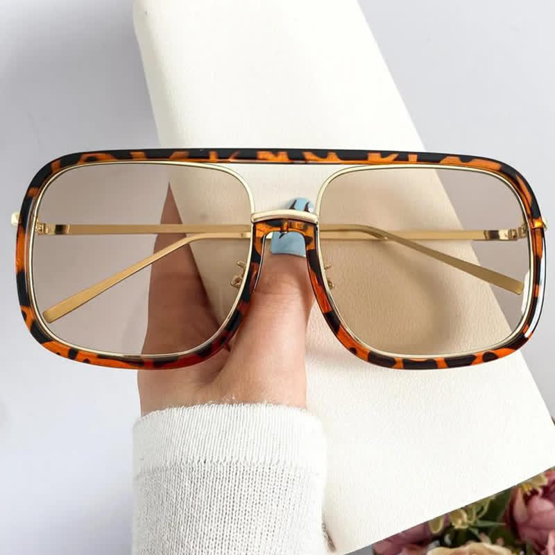 Spykay™ SG60732 Tortoise Pattern Flat Top Square Frame Double Bridges Sunglasses