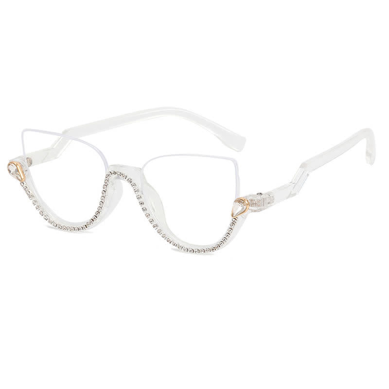 Spykay™ EG26687 Cat-Eye Frame Rhinestone Decor Semi-Rimless Glasses
