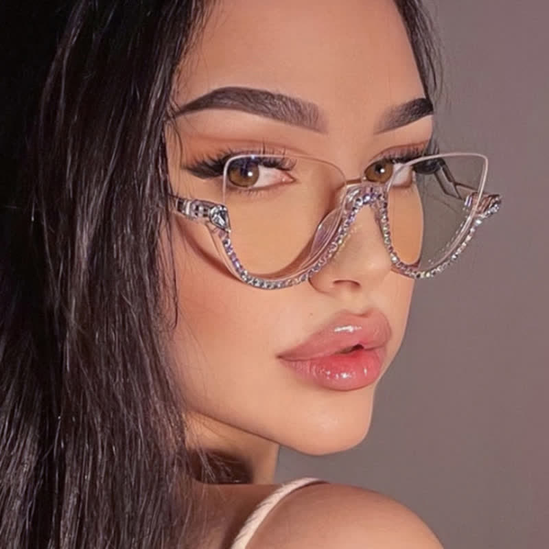Spykay™ EG26687 Cat-Eye Frame Rhinestone Decor Semi-Rimless Glasses