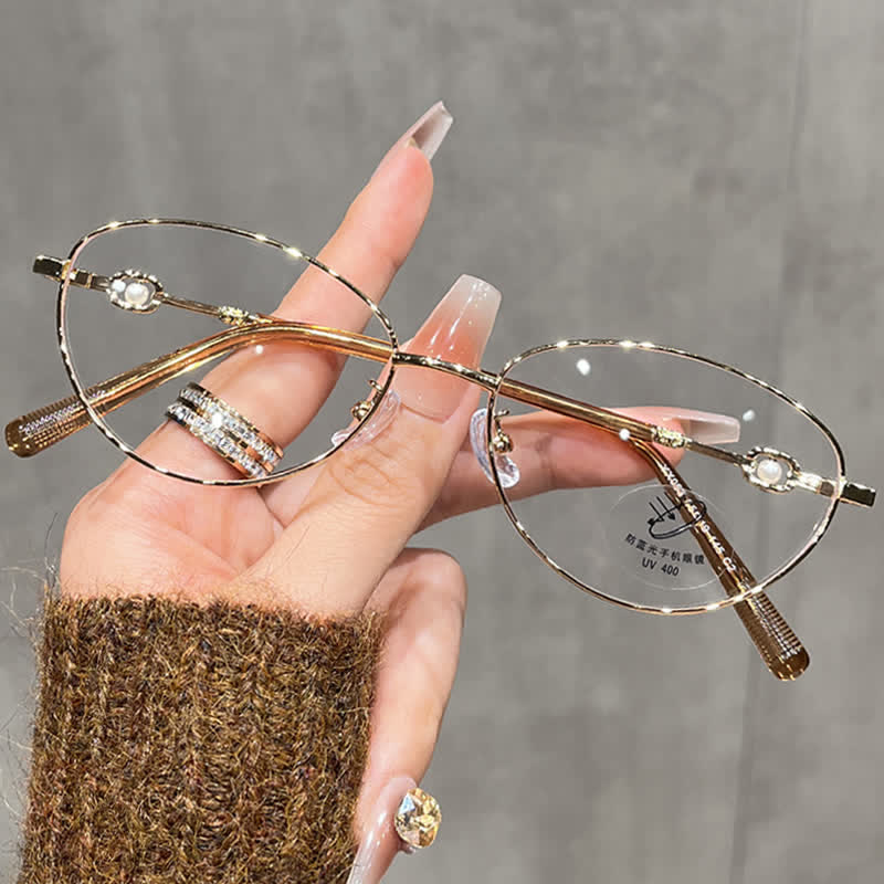 Spykay™ EG26731 Fashion Lightweight Oval Titanium Frame Anti-blue Light Pearl Decor Glasses