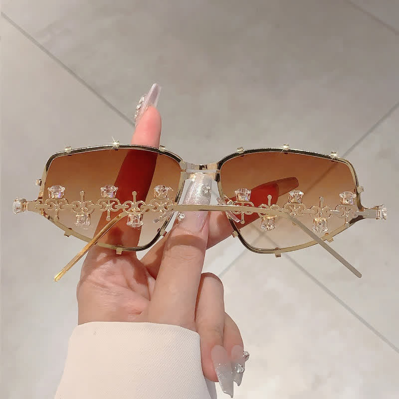 Spykay™ SG60830 Rhinestone Decor Geometric Frame Hipster Y2K Sunglasses