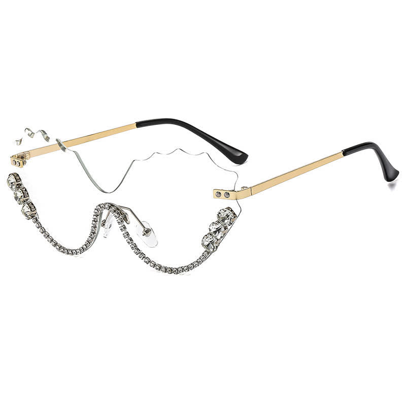 Spykay™ EG26759 Rhinestone Decor Wave Frame Oversized Rimless Eyeglasses