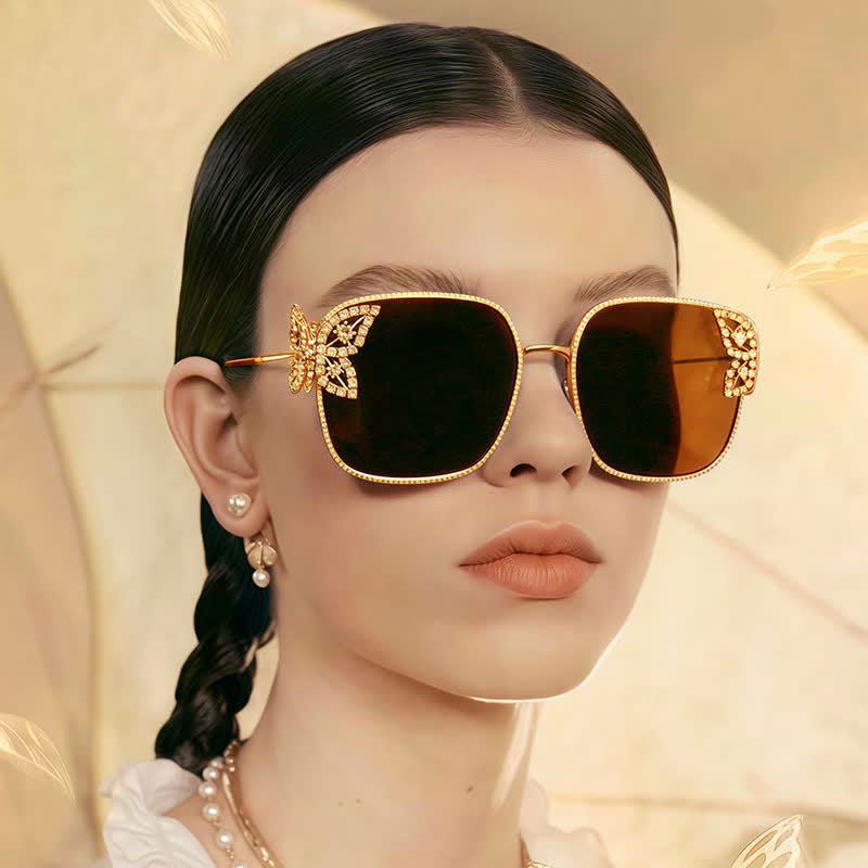 Spykay™ SG60849 Square Frame Butterfly Decor Oversized Sunglasses