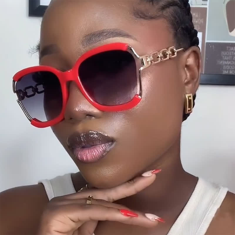 Spykay™ SG60860 Fashion Square Chain Temples Oversized Sunglasses