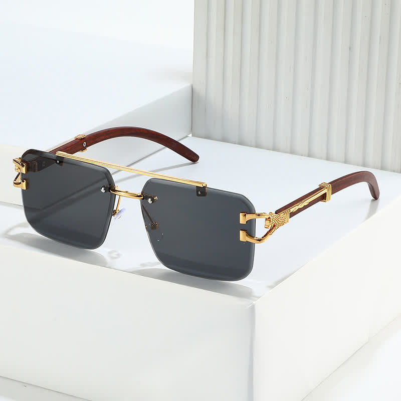 Spykay™ SG60910 Square Frame Leopard Temples Rimless Sunglasses