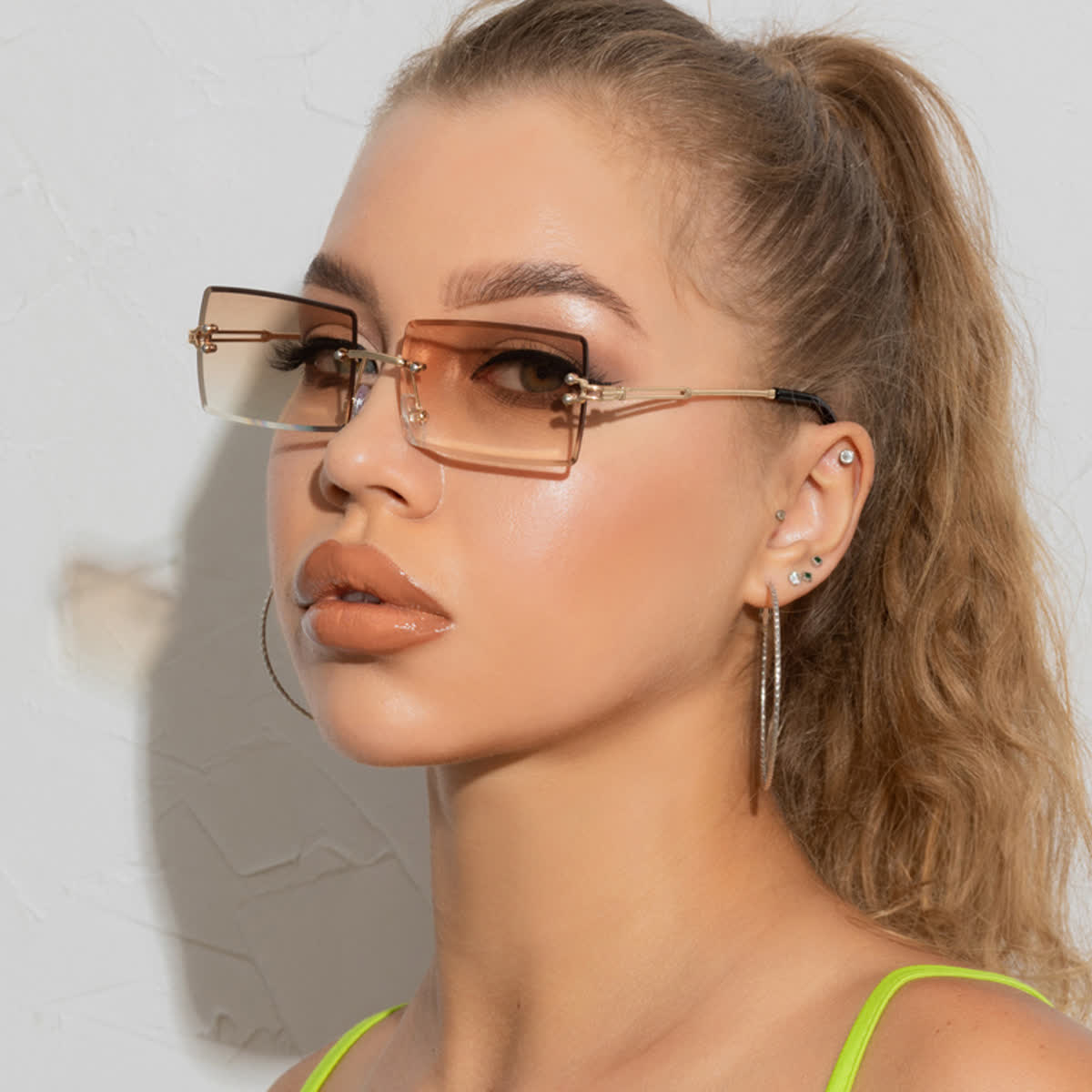 Spykay™ SG60744 Rimless Rectangle Frame Fashion Sunglasses