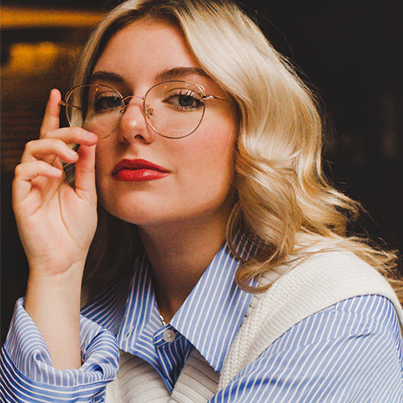 Spykay™ EG26840 Fashion Cat-Eye Metal Oval Frame Anti-blue Light Glasses