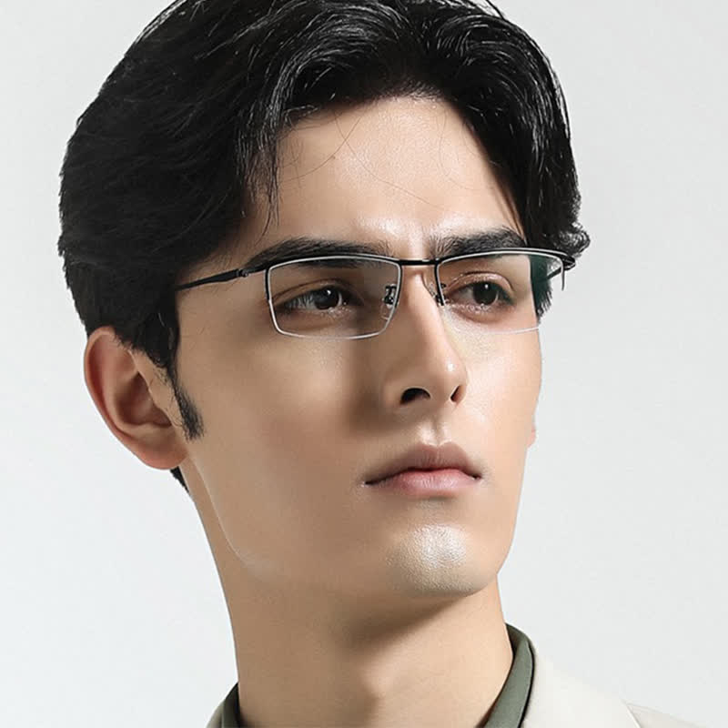 Spykay™ EG26842 Simple Semi-Rimless Titanium Rectangle Frame Anti-blue Light Glasses