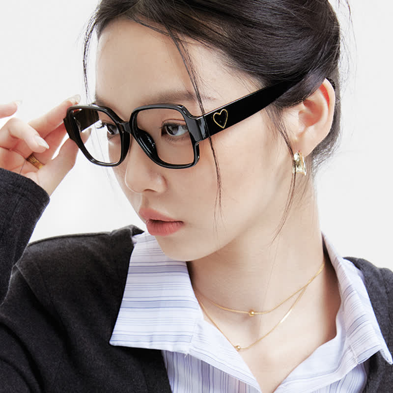 Spykay™ EG26858 Square Frame Heart Temples Anti-blue Light Simple Glasses with Nylon Lenses