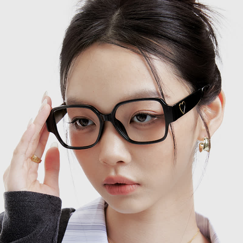 Spykay™ EG26858 Square Frame Heart Temples Anti-blue Light Simple Glasses with Nylon Lenses