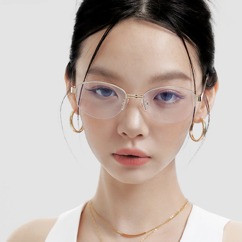 Spykay™ EG26860 Oval Metal Frame Hollow-out Temples Anti-blue Light Fashion Glasses
