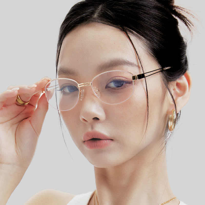Spykay™ EG26860 Oval Metal Frame Hollow-out Temples Anti-blue Light Fashion Glasses