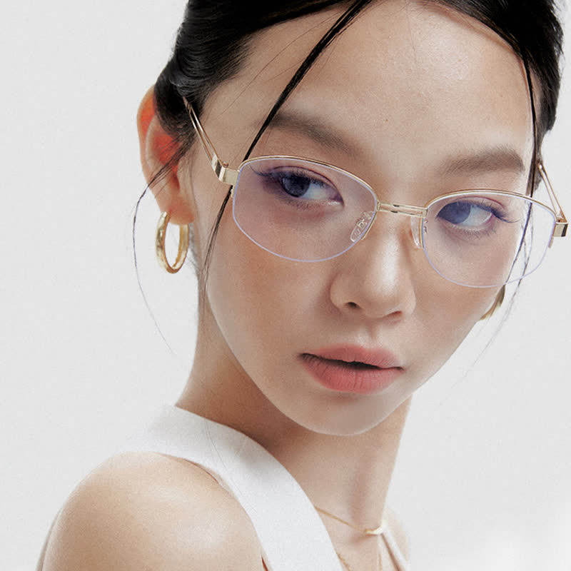 Spykay™ EG26860 Oval Metal Frame Hollow-out Temples Anti-blue Light Fashion Glasses