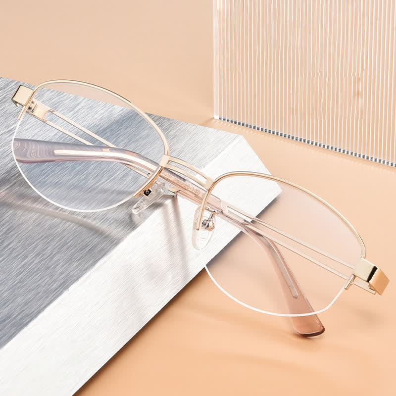 Spykay™ EG26860 Oval Metal Frame Hollow-out Temples Anti-blue Light Fashion Glasses
