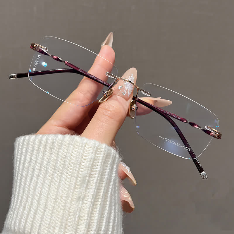 Spykay™ EG26863 Rectangle Titanium Frame Anti-blue Light Hipster Rimless Lightweight Glasses
