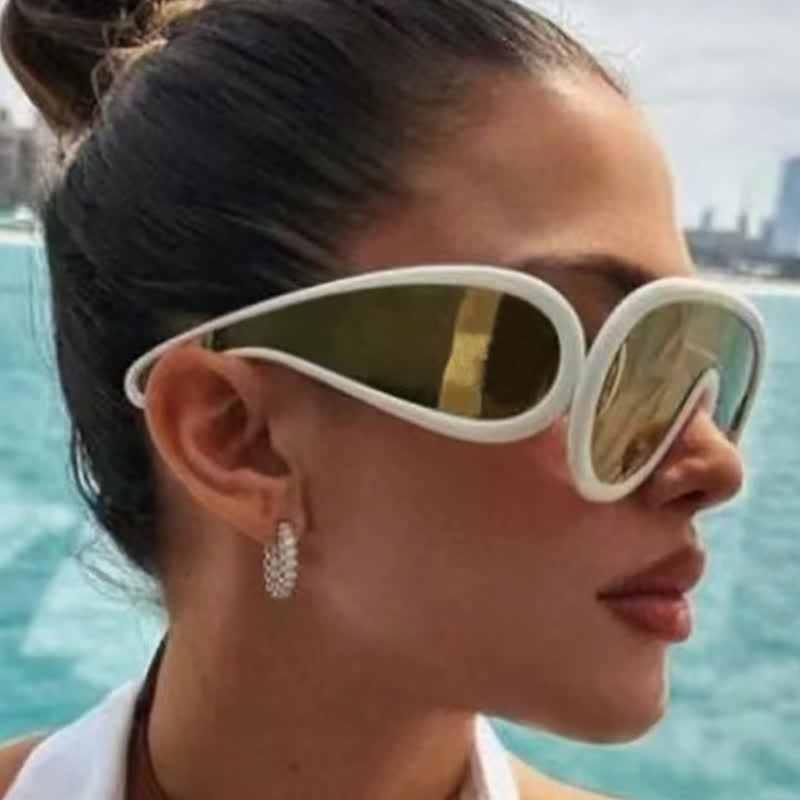 Spykay™ SG61002 Steampunk One-piece Frame Oversized Mirrored Sunglasses