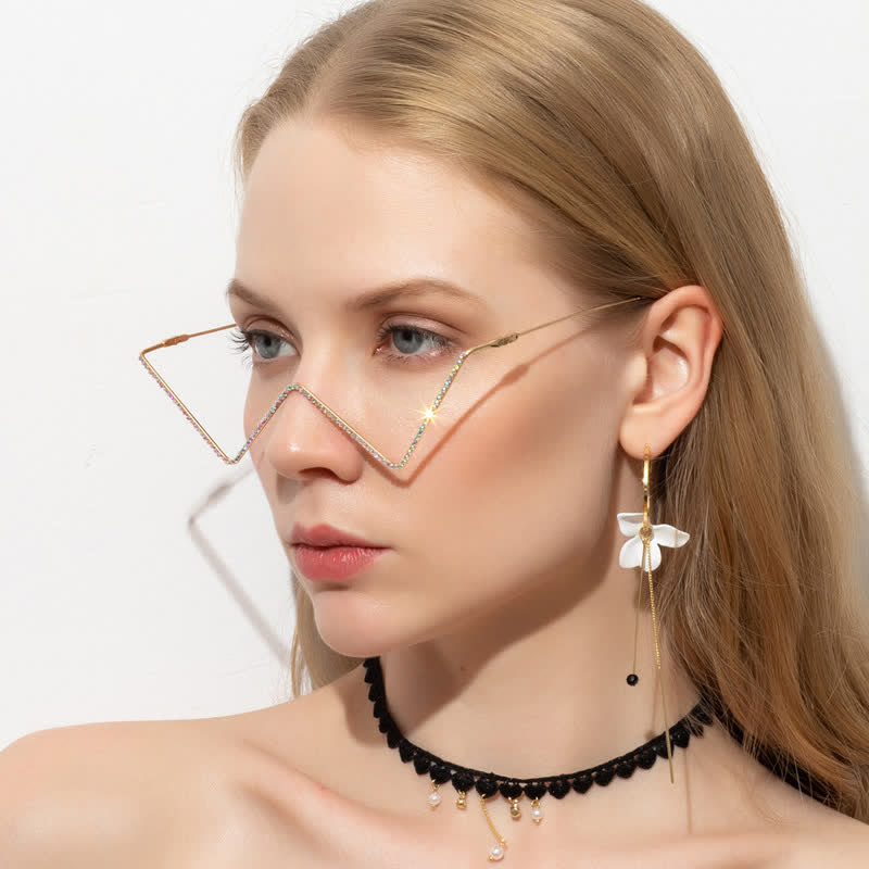 Spykay™ EG26881 Trendy Lensless Rhinestone Decor Semi-Rimless Glasses