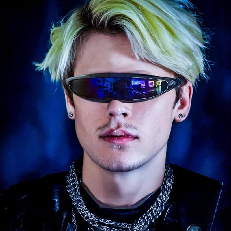 Spykay™ SG61011 One-piece Color Mirror Lens Monolens Cyclops Robotic Futuristic Narrow Y2K Punk Sunglasses