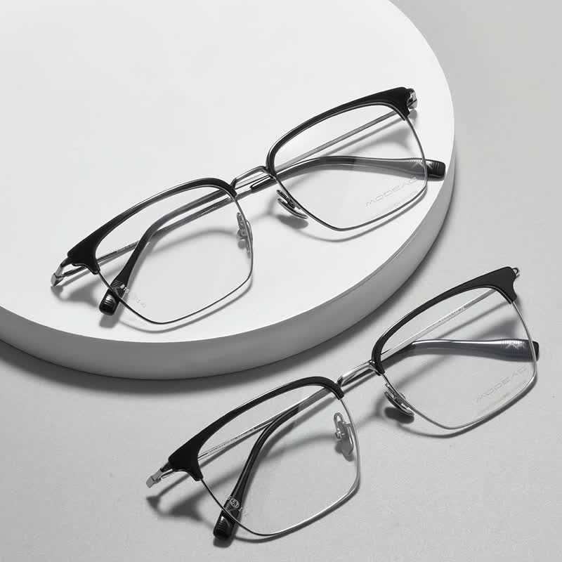 Spykay™ EG26898 Semi-Rimless Anti-blue Light Square Titanium Frame Browline Glasses