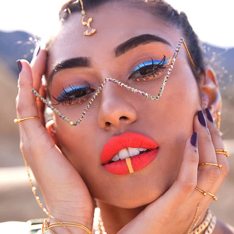 Spykay™ EG26881 Trendy Lensless Rhinestone Decor Semi-Rimless Glasses
