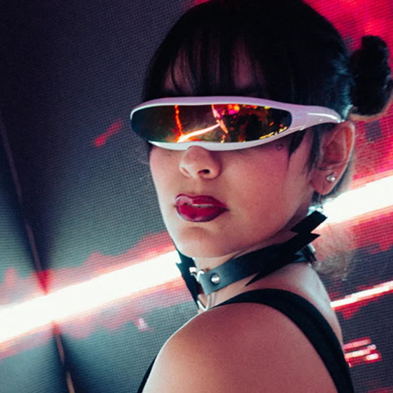 Spykay™ SG61011 One-piece Color Mirror Lens Monolens Cyclops Robotic Futuristic Narrow Y2K Punk Sunglasses