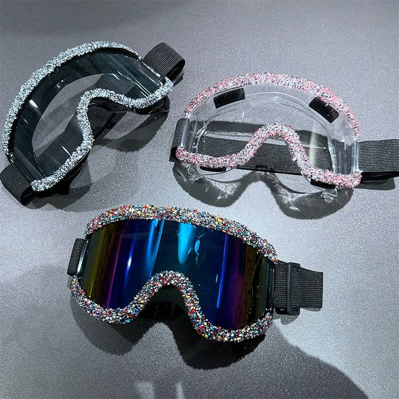 Spykay™ SG61047 Full Rhinestone Decor Unisex Windproof Motorcycle Goggle, Ski Goggles For Outdoor Activities