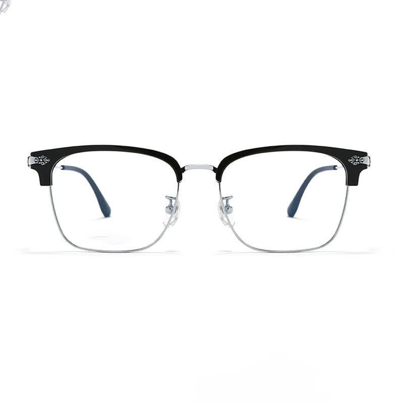 Spykay™ EG26934 Square Titanium Frame Anti-blue Light Browline Chrome Heart Glasses