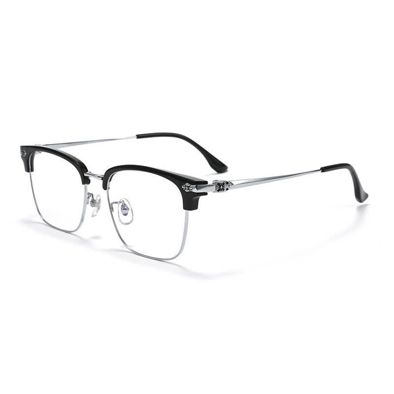 Spykay™ EG26934 Square Titanium Frame Anti-blue Light Browline Chrome Heart Glasses