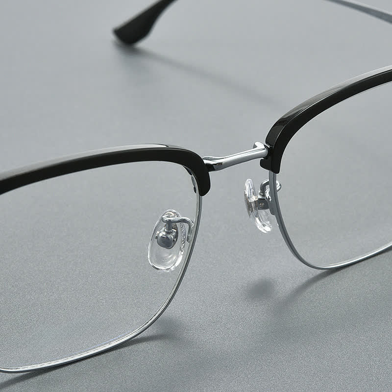 Spykay™ EG26934 Square Titanium Frame Anti-blue Light Browline Chrome Heart Glasses
