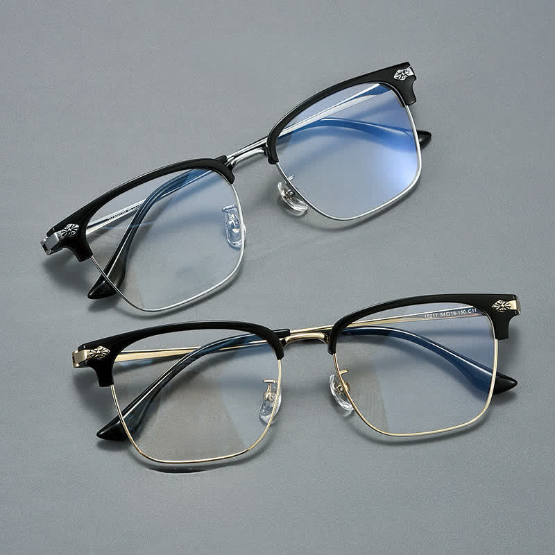 Spykay™ EG26934 Square Titanium Frame Anti-blue Light Browline Chrome Heart Glasses