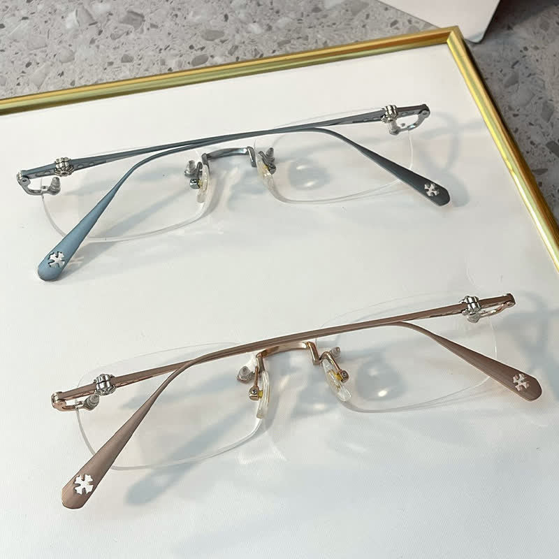 Spykay™ EG26935 Rectangle Titanium Frame Anti-blue Light Rimless Chrome Heart Glasses