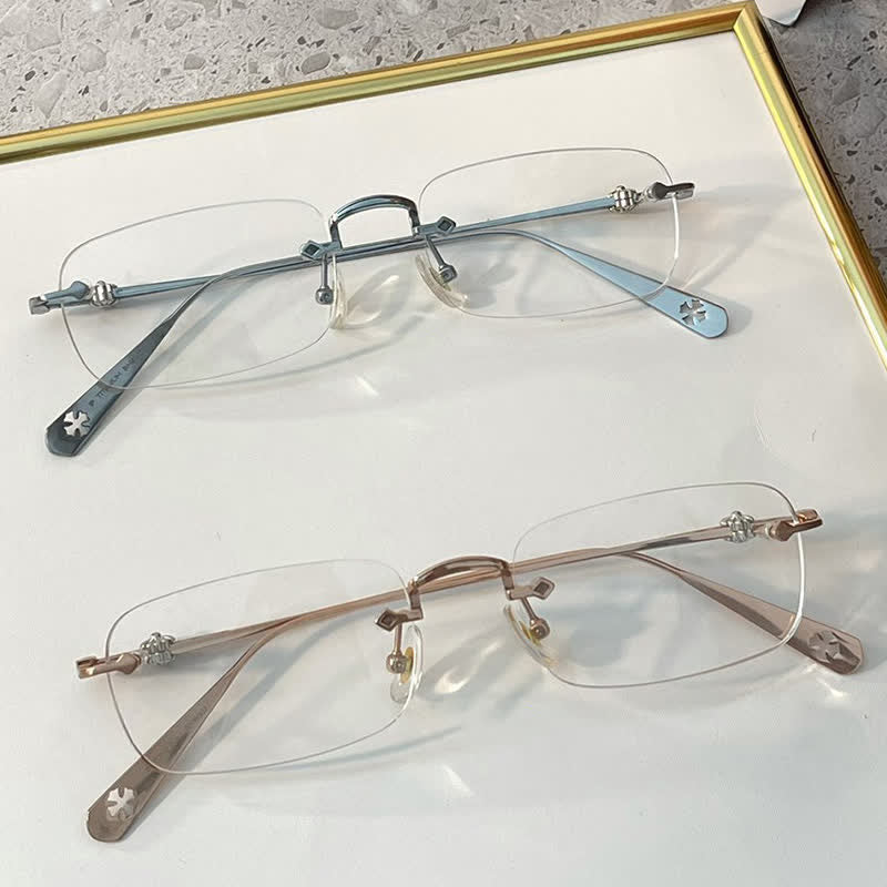 Spykay™ EG26935 Rectangle Titanium Frame Anti-blue Light Rimless Chrome Heart Glasses