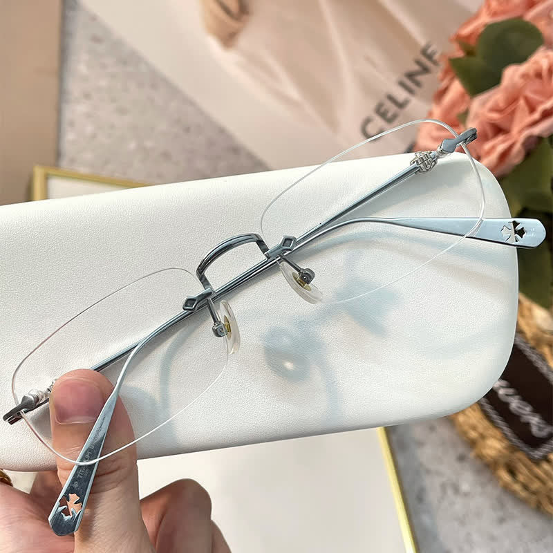 Spykay™ EG26935 Rectangle Titanium Frame Anti-blue Light Rimless Chrome Heart Glasses