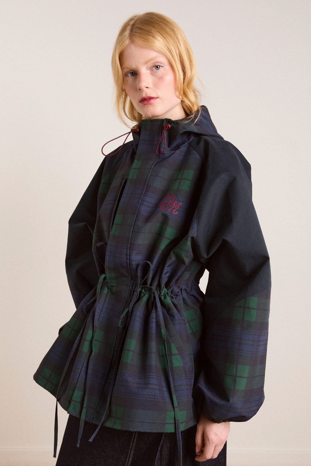 Green and Blue Plaid Hooded Jacket