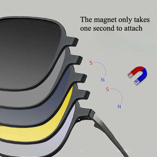 4-in-1 Titanium Glasses Frame With Magnetic Sunglasses Clips
